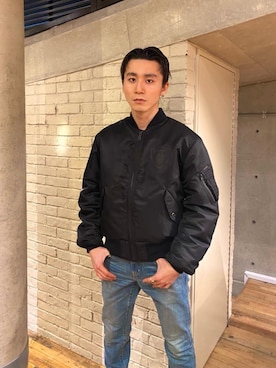 「シャツ 」｜「アイテム（ブルゾン）」を使った、atさん（メンズ・178cm）の冬コーディネート