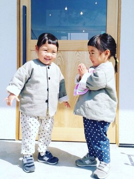 「ドットパンツ」｜「アイテム（ノーカラージャケット）」を使った、うい＊おとさん（キッズ・90cm）の春コーディネート