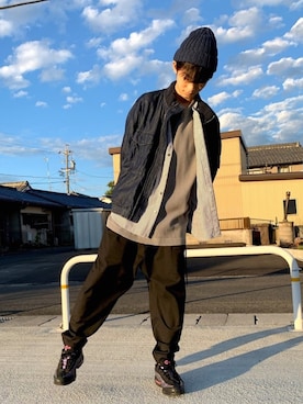 「ワイドテーパードパンツ」｜「アイテム（ジャケット/アウター）」を使った、いっしーさん（メンズ・167cm）の冬コーディネート