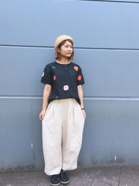 「kvell（ケベル）のアイテム（帽子）」を使った、bulle de savonさん（レディース・153cm）の夏コーディネート