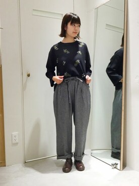 ◆ yuni ユニ 花柄 刺繍 ニット セーター クルーネック トップス