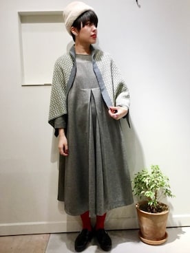 「アイテム（ストール/ショール）」を使った、bulle de savonさん（レディース・158cm）の冬コーディネート