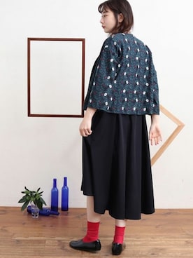 「yuni」｜「アイテム（ノーカラージャケット）」を使った、bulle de savonさん（レディース・158cm）の冬コーディネート