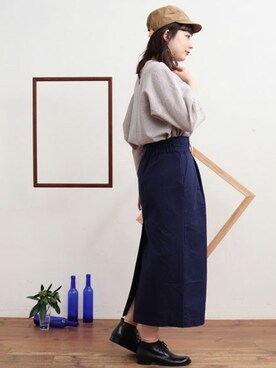 yuni（ユニ）の「コットン/リネン 高密度サテンタイトスカート 