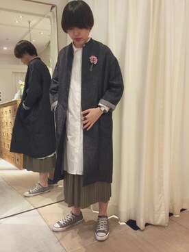 「yuni」｜「アイテム（シャツワンピース）」を使った、bulle de savonさん（レディース・158cm）の春コーディネート