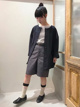 「アイテム（ノーカラージャケット）」を使った、bulle de savonさん（レディース・158cm）の春コーディネート