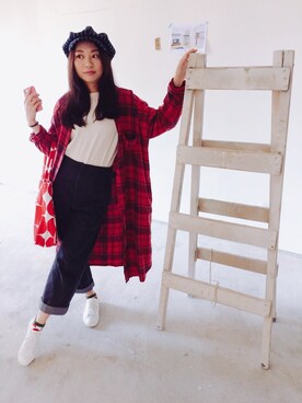 「marimekko（マリメッコ）のアイテム（バッグ、レッド系）」を使った、Nickyさん（レディース）の冬コーディネート