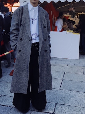 「JOHN LAWRENCE SULLIVAN（ジョンローレンスサリバン）のアイテム（チェスターコート）」を使った、ko-kiさん（メンズ・171cm）の冬コーディネート