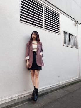 「MURUA（ムルーア）のアイテム（テーラードジャケット）」を使った、立崎 彩香さん（レディース・158cm）の冬コーディネート