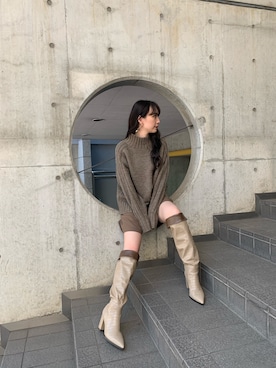 「MURUA（ムルーア）のバックスリットニットチュニック（ニット/セーター）」を使った、立崎 彩香さん（レディース・158cm）の夏コーディネート