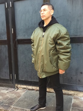 「vetements」｜「アイテム（ダウンジャケット/コート）」を使った、apoohさん（メンズ・170cm）の冬コーディネート