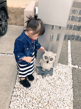 「1歳半」｜「アイテム（デニムジャケット）」を使った、yunoさん（キッズ・80cm）の冬コーディネート