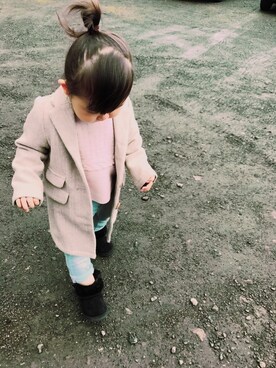 「BRANSHES（ブランシェス）のアイテム（チェスターコート）」を使った、yunoさん（キッズ・80cm）の冬コーディネート