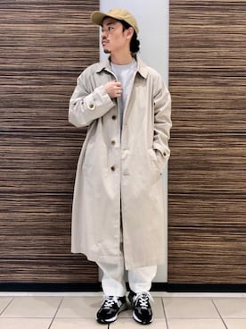 「coen（コーエン）のアイテム（ステンカラーコート）」を使った、coen  やまやまさん（メンズ・168cm）の冬コーディネート
