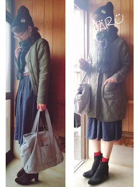 「SEVENDAYS=SUNDAY（セブンデイズサンデイ）のアイテム（ノーカラージャケット）」を使った、HÄRÜさん（レディース・164cm）の冬コーディネート