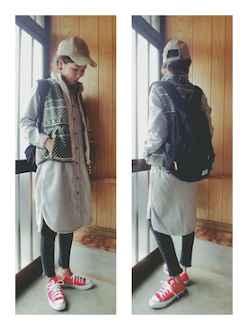 「CONVERSE（コンバース）のconverse（コンバース） ALL STAR OX（オールスターOX）（スニーカー）」を使った、HÄRÜさん（レディース・164cm）の冬コーディネート