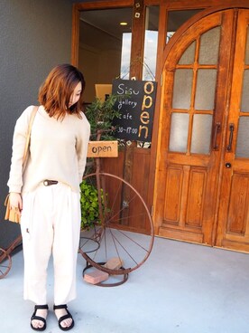 「夏秋ミックス」｜「アイテム（ニット/セーター）」を使った、hiyoriさん（レディース・158cm）の秋コーディネート