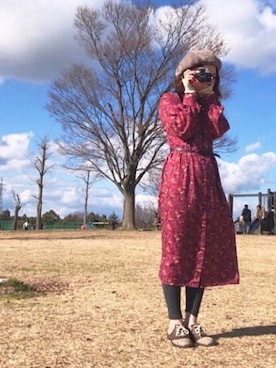 「レトロワンピース」｜「アイテム（ハンチング/ベレー帽）」を使った、hiyoriさん（レディース・158cm）の冬コーディネート