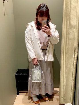 「ぽっちゃりコーデ」｜「アイテム（ジャケット/アウター、ホワイト系）」を使った、Satsuki❤︎❤︎さん（レディース・159cm）の冬コーディネート