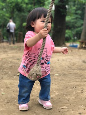 「BENETTON (UNITED COLORS OF BENETTON)（ベネトンユナイテッドカラーズオブベネトン）のボーダーキャットリボンTシャツ・カットソーDART1（Tシャツ/カットソー、ピンク系）」を使った、aaaaau_☺︎さん（キッズ・100cm）の夏コーディネート