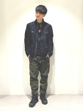 「G-STAR RAW（ジースターロゥ）のアイテム（ミリタリージャケット）」を使った、G-Star RAWさん（メンズ・171cm）の春コーディネート