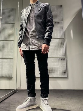 「新作」｜「アイテム（ライダースジャケット）」を使った、G-Star RAWさん（メンズ・167cm）の秋コーディネート