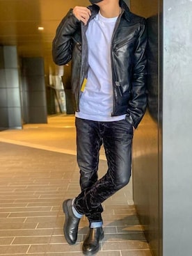 「G-STAR RAW（ジースターロゥ）のアイテム（ライダースジャケット）」を使った、G-Star RAWさん（メンズ・170cm）の秋コーディネート
