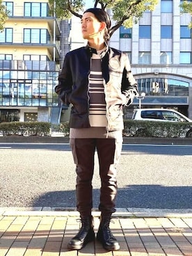 「G-STAR RAW（ジースターロゥ）のアイテム（ミリタリージャケット）」を使った、G-Star RAWさん（メンズ・167cm）の冬コーディネート