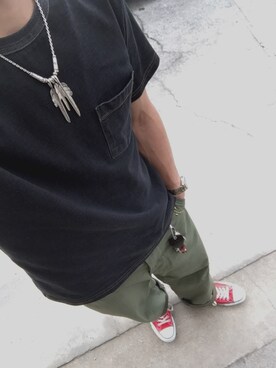 「HTC（エイチティーシー）のアイテム（パンツ）」を使った、KAZUKI YAMADAさん（メンズ・178cm）の春コーディネート