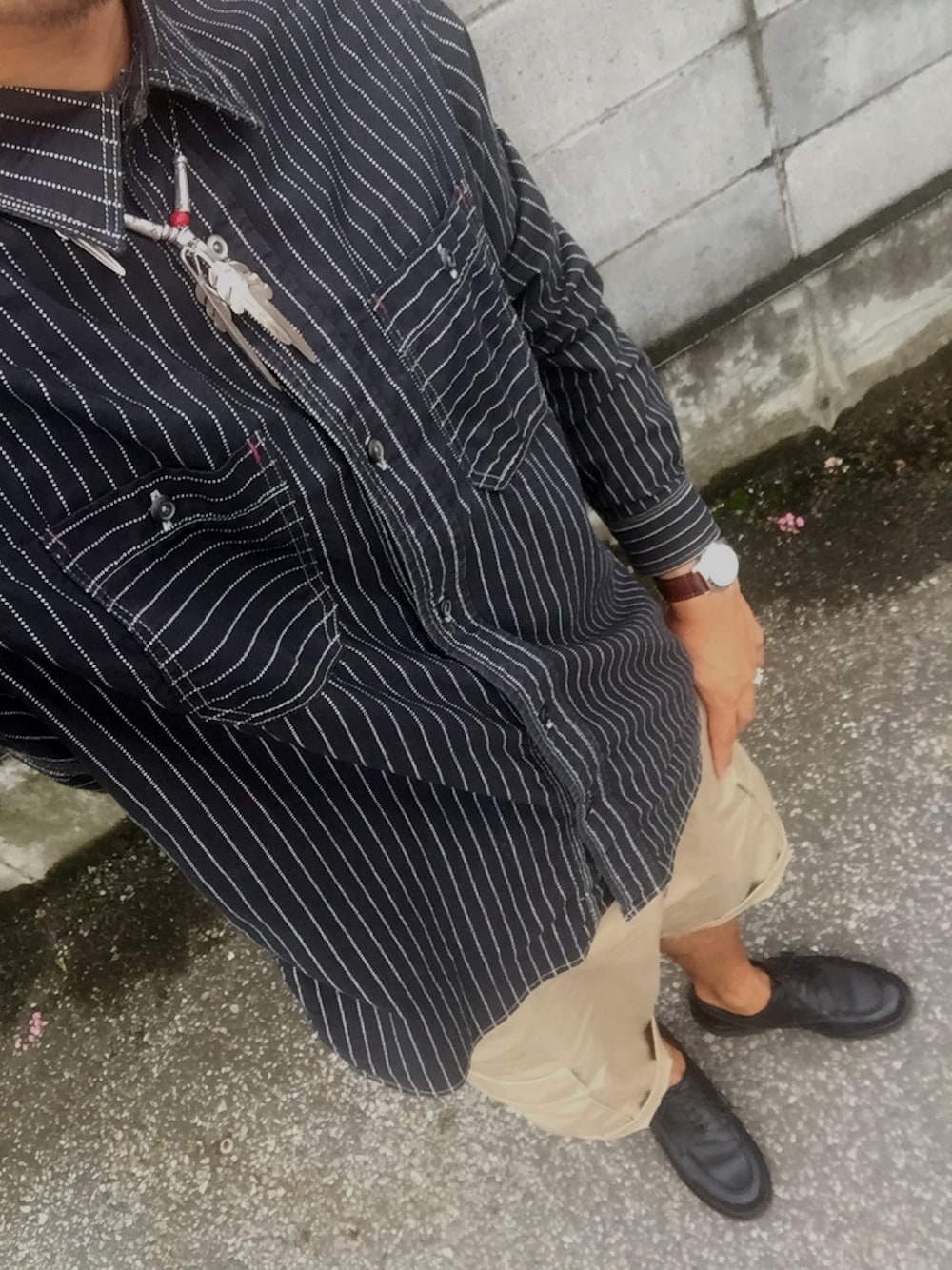 「SCHOTT、アメカジ、used、古着、Paraboot、パラブーツ、chambord、シャンボード、シンプル」｜「LARRY SMITHのアイテム（ネックレス、その他）」を使った、KAZUKI YAMADAさん（メンズ・178cm）の夏コーディネートの1枚目の写真