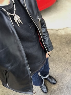 「パラブーツ」｜「アイテム（ライダースジャケット）」を使った、KAZUKI YAMADAさん（メンズ・178cm）の秋コーディネート