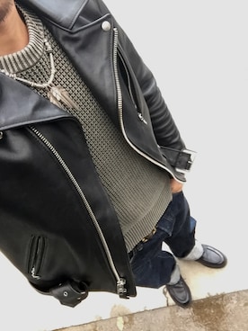 「パラブーツ」｜「アイテム（ライダースジャケット）」を使った、KAZUKI YAMADAさん（メンズ・178cm）の秋コーディネート