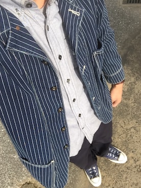 「アイテム（チノパンツ、ブルー系）」を使った、KAZUKI YAMADAさん（メンズ・178cm）の秋コーディネート
