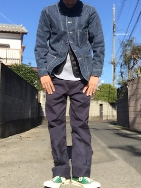 「アイテム（チノパンツ、ブルー系）」を使った、KAZUKI YAMADAさん（メンズ・178cm）の冬コーディネート