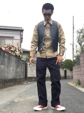 「チャックテイラー」｜「アイテム（アクセサリー）」を使った、KAZUKI YAMADAさん（メンズ・178cm）の春コーディネート