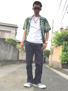 「レーヨンシャツ」｜「アイテム（アクセサリー）」を使った、KAZUKI YAMADAさん（メンズ・178cm）の春コーディネート