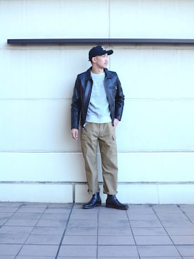 「スタッフセンバツ」｜「アイテム（ライダースジャケット）」を使った、KAZUKI YAMADAさん（メンズ・178cm）の冬コーディネート