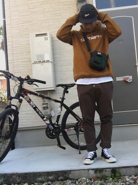 「Ranch standard（ランチスタンダード）のアイテム（パンツ）」を使った、原田廉平さん（メンズ・172cm）の秋コーディネート
