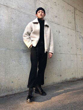 「usedのアイテム（その他パンツ、ブラック系）」を使った、kairiさん（メンズ・175cm）の冬コーディネート