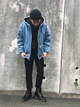 「Carhartt（カーハート）のアイテム（ジャケット/アウター、ブルー系）」を使った、kairiさん（メンズ・175cm）の春コーディネート