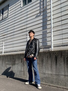 「アイテム（ライダースジャケット）」を使った、kairiさん（メンズ・175cm・20代）の冬コーディネート