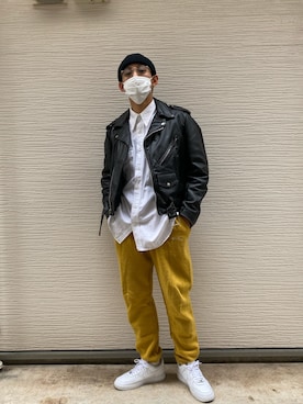 「アイテム（ライダースジャケット）」を使った、kairiさん（メンズ・175cm・20代）の春コーディネート