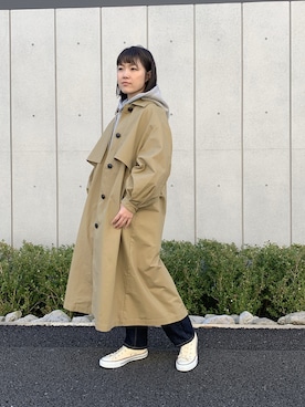 「袖ボリューム」｜「アイテム（ステンカラーコート）」を使った、Nakamuraさん（レディース・156cm）の春コーディネート
