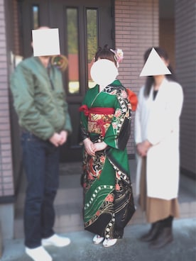 「アイテム（浴衣、グリーン系）」を使った、kiriさん（レディース・158cm）の冬コーディネート