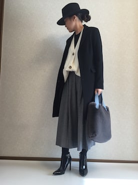 「プリーツ」｜「アイテム（チェスターコート）」を使った、kaorinnさん（レディース・158cm）の冬コーディネート