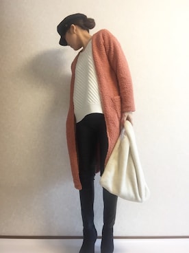 「マリンキャップ」｜「アイテム（ノーカラージャケット）」を使った、kaorinnさん（レディース・158cm）の冬コーディネート