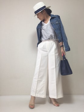 「マリン」｜「アイテム（デニムジャケット）」を使った、kaorinnさん（レディース・158cm）の夏コーディネート