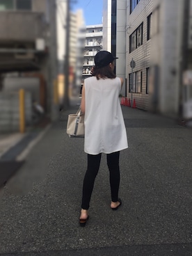 「coca（ANDEX shoes product）（コカ）のアイテム（Tシャツ/カットソー）」を使った、kaorinnさん（レディース・158cm）の夏コーディネート