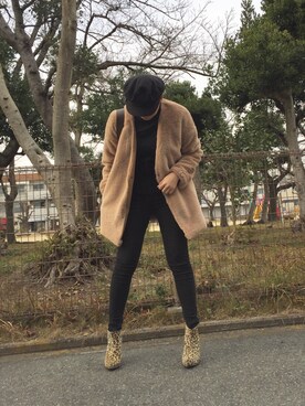 「マリンキャップ」｜「アイテム（ノーカラージャケット）」を使った、kaorinnさん（レディース・158cm）の冬コーディネート