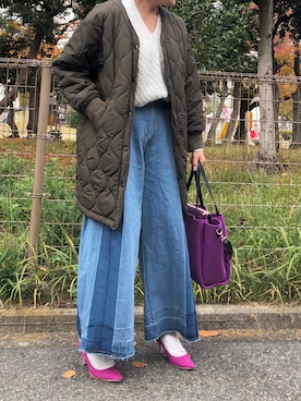 「AmiAmi（アミアミ）の【雑誌steady.5月号掲載商品】走れる7cmヒールパンプス/生地巻きヒール/春夏Ver.（パンプス）」を使った、kaorinnさん（レディース・158cm）の冬コーディネート